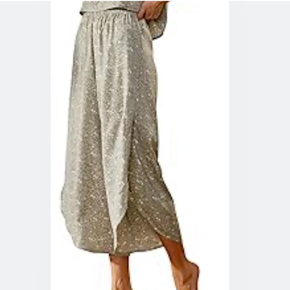 NEW UpWest Tulip Hem Satin Sleep Pant Sandy Print Sage Green/Cream Sz Small NWT - Picture 3 of 6